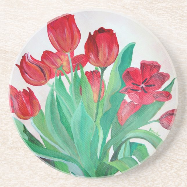 A Bouquet of Red Tulips Coaster (Front)