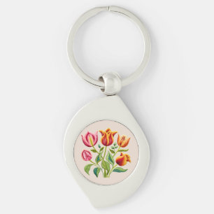 A Bouquet of Red Tulips Metal Keychain