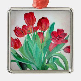 A Bouquet of Red Tulips Metal Tree Decoration
