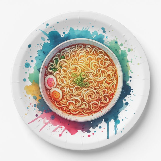 A Bowl of Ramen Noodles Paper Plate (Front)