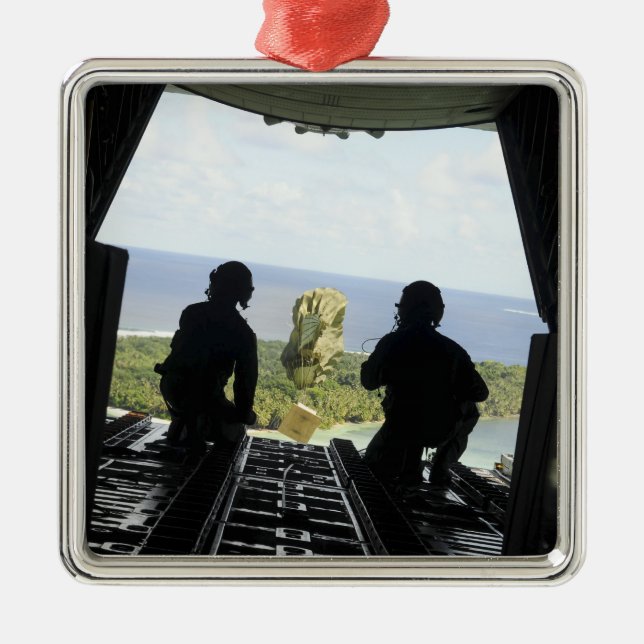 A box of humanitarian goods metal ornament (Front)