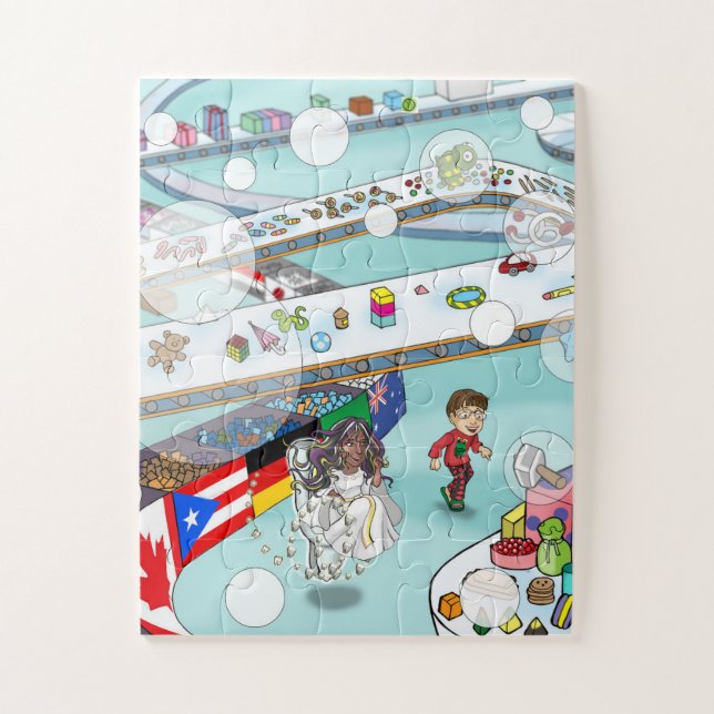 A boy, a wheelchaired Tooth Fairy, and toys Jigsa Jigsaw Puzzle (Vertical)