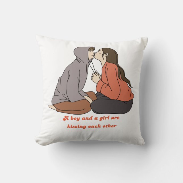 A boy and a girl are kissing each other cushion (Front)