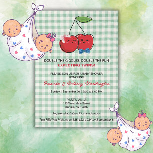 A Boy and Girl Twins Baby Shower Flat Card