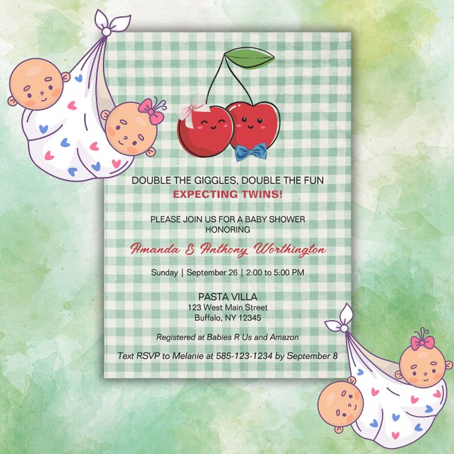 A Boy and Girl Twins Baby Shower Flat Card (Creator Uploaded)