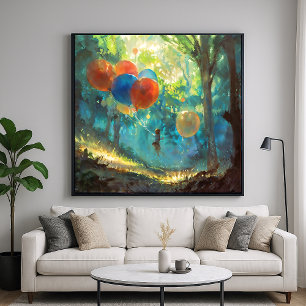 A Boy and His Balloons - Colourful Impressionism Poster