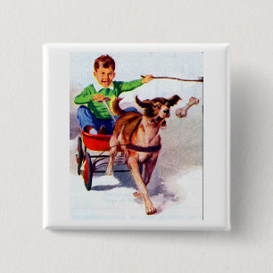 A boy and his dog cart 15 cm square badge