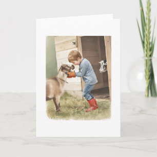 A Boy And His Goats In Watercolors Card