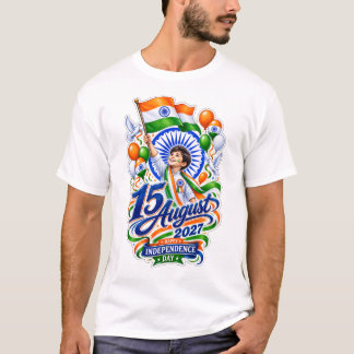 A boy joyfully holds an Indian flag 2027 T-Shirt