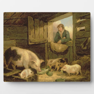A Boy Looking into a Pig Sty, 1794 (oil on canvas) Plaque