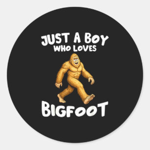A boy who loves bigfoot sasquatch funny retro classic round sticker