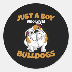 A Boy Who Loves English Bulldogs Kids Boys Classic Round Sticker