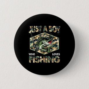 A boy who loves fishing cool bass fish camo 6 cm round badge