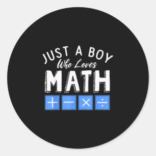 A boy who loves math algebra funny mathematics classic round sticker