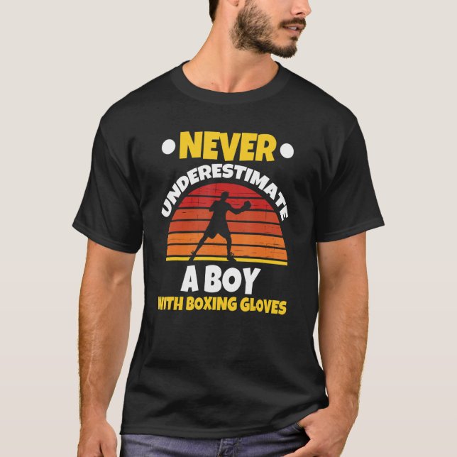 A Boy With Boxing Gloves Kickboxer Kickboxing Work T-Shirt (Front)