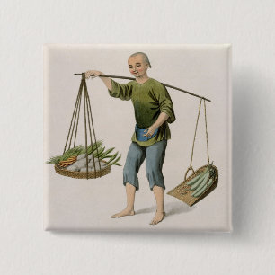 A Boy with Vegetables, plate 54 from 'The Costumes 15 Cm Square Badge