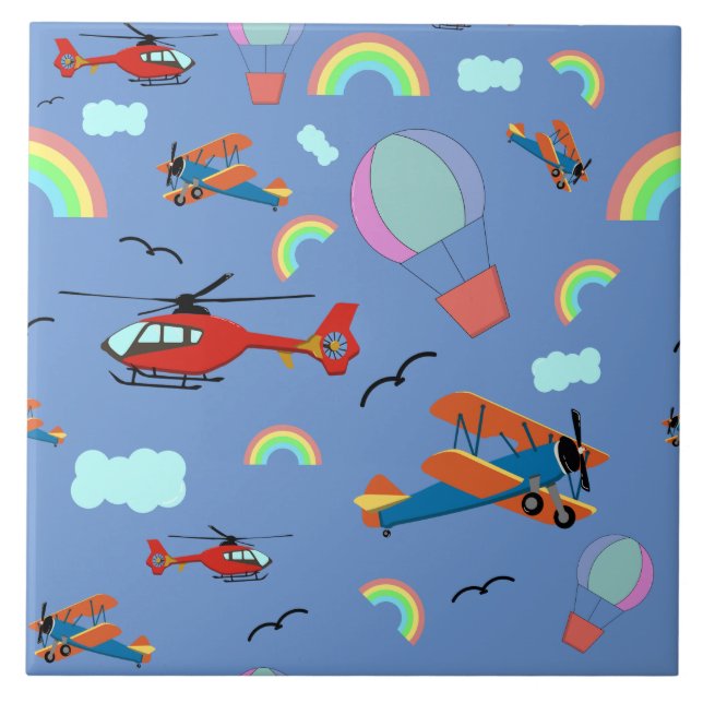 A Boys Flying Pattern on Blue Ceramic Tile (Front)