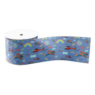 A Boys Flying Pattern on Blue Grosgrain Ribbon