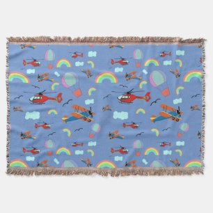 A Boys Flying Pattern on Blue Throw Blanket