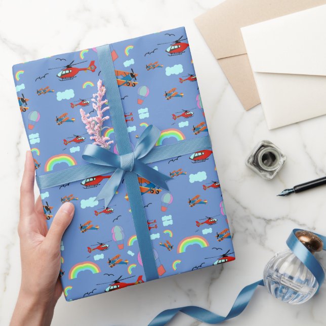 A Boys Flying Pattern on Blue Wrapping Paper (Gifting)