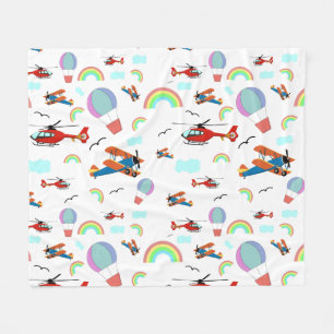 A Boys Flying Pattern on White Fleece Blanket