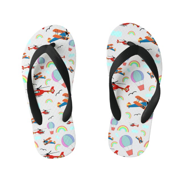 A Boys Flying Pattern on White Kid's Thongs (Footbed)