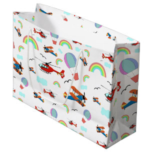 A Boys Flying Pattern on White Large Gift Bag