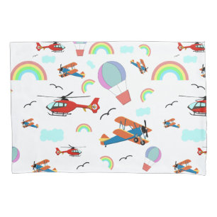 A Boys Flying Pattern on White Pillowcase
