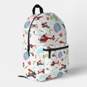 A Boys Flying Pattern on White Printed Backpack