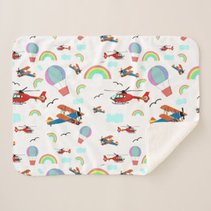 A Boys Flying Pattern on White Sherpa Blanket