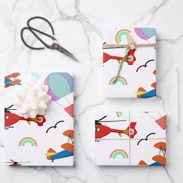 A Boys Flying Pattern on White Wrapping Paper Sheet (Front)