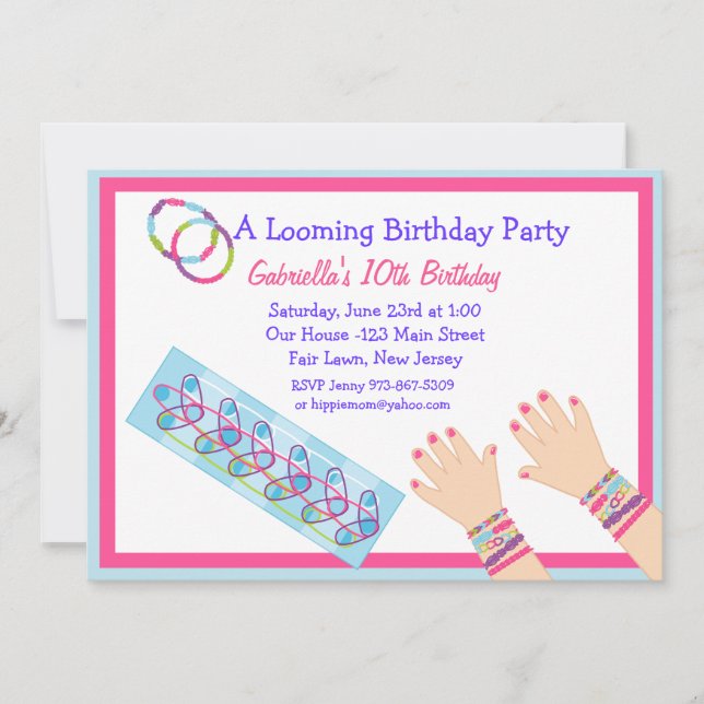 A Bracelet Loom Girls' Birthday Invitation (Front)