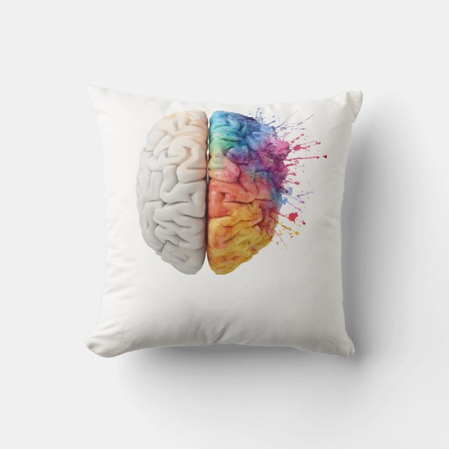 A brain divided between logical and creative sides cushion (Front)