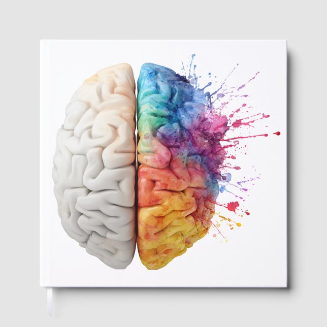 A brain divided between logical and creative sides guest book (Front)