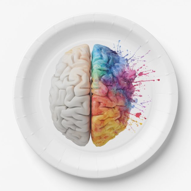 A brain divided between logical and creative sides paper plate (Front)