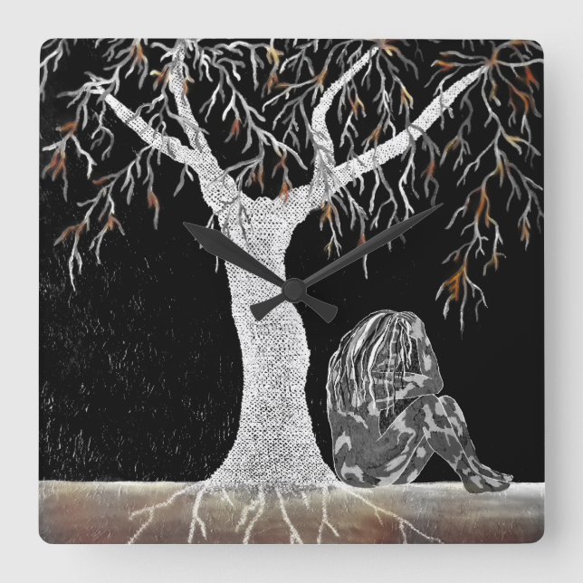 A Branch of Life to Contemplate Square Wall Clock (Front)