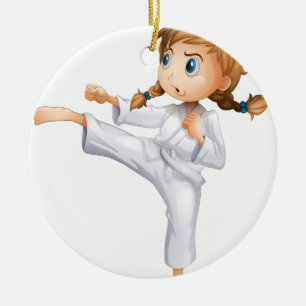 A brave girl doing karate ceramic tree decoration