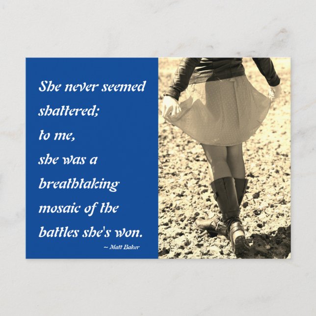 A Breathtaking Mosaic Women's Quote Blue Sepia Postcard (Front)