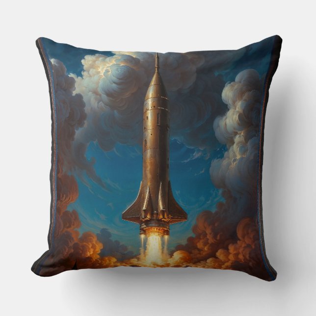 A Breathtaking Retro Fusion Rocket Launch Cushion (Front)
