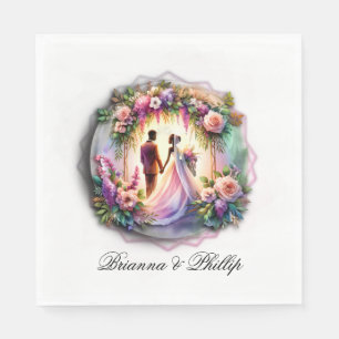 A Bride and Groom Moonlight Floral Wedding Napkin