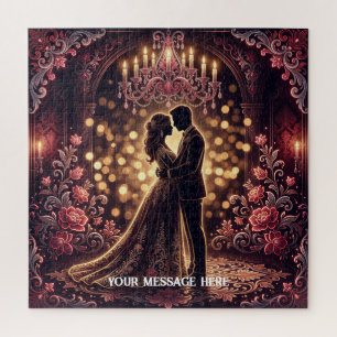 A bride & groom silhouette in an embrace Jigsaw Puzzle