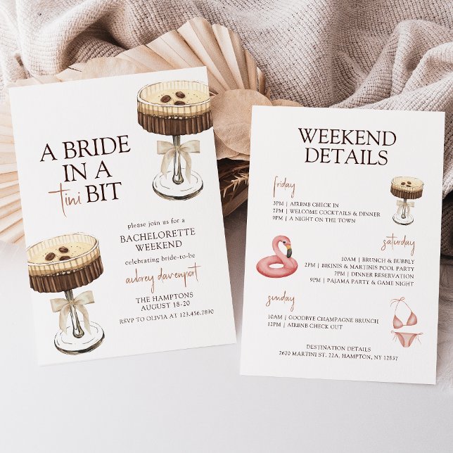 A Bride in a Tini Bit Bachelorette Party Itinerary Invitation (Creator Uploaded)