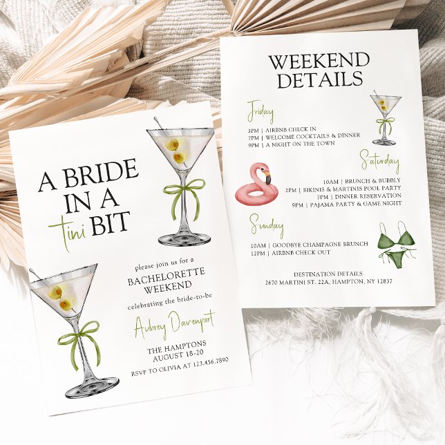 A Bride in a Tini Bit Bachelorette Party Itinerary Invitation (Creator Uploaded)