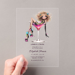A Bride in a Tini Bit Glam Martini Bachelorette Acrylic Invitations