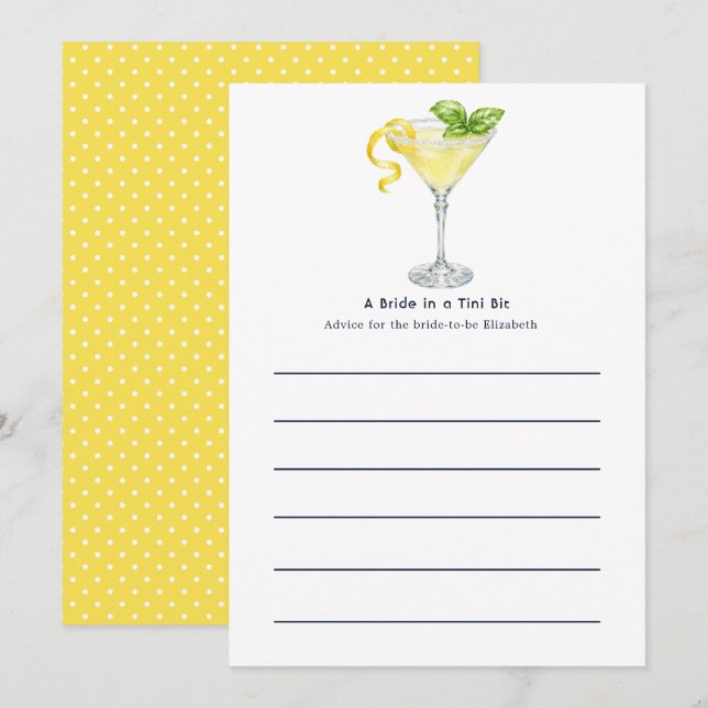 A Bride in a Tini Bit Lemon Martini Hamptons Bach Advice Card (Front/Back)