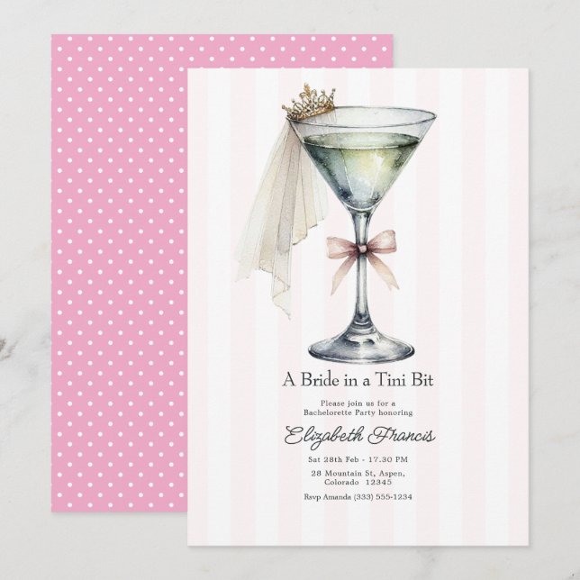 A Bride in a Tini Bit Martini Bachelorette Party Invitation (Front/Back)