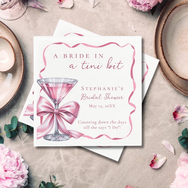 A Bride In A Tini Bit Pink Martini Bridal Shower Napkin (Creator Uploaded)