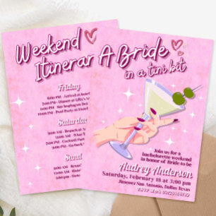 A Bride in Tini Bit Bachelorette Weekend Itinerary Invitation