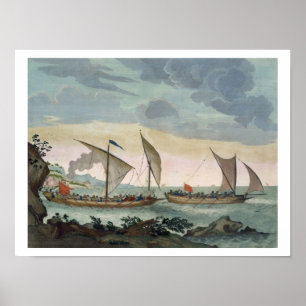 A Brigantine giving chase to a Felucca, and about Poster