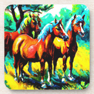 A Bright and Cheerful Horse Art Piece. Buy Now Coaster